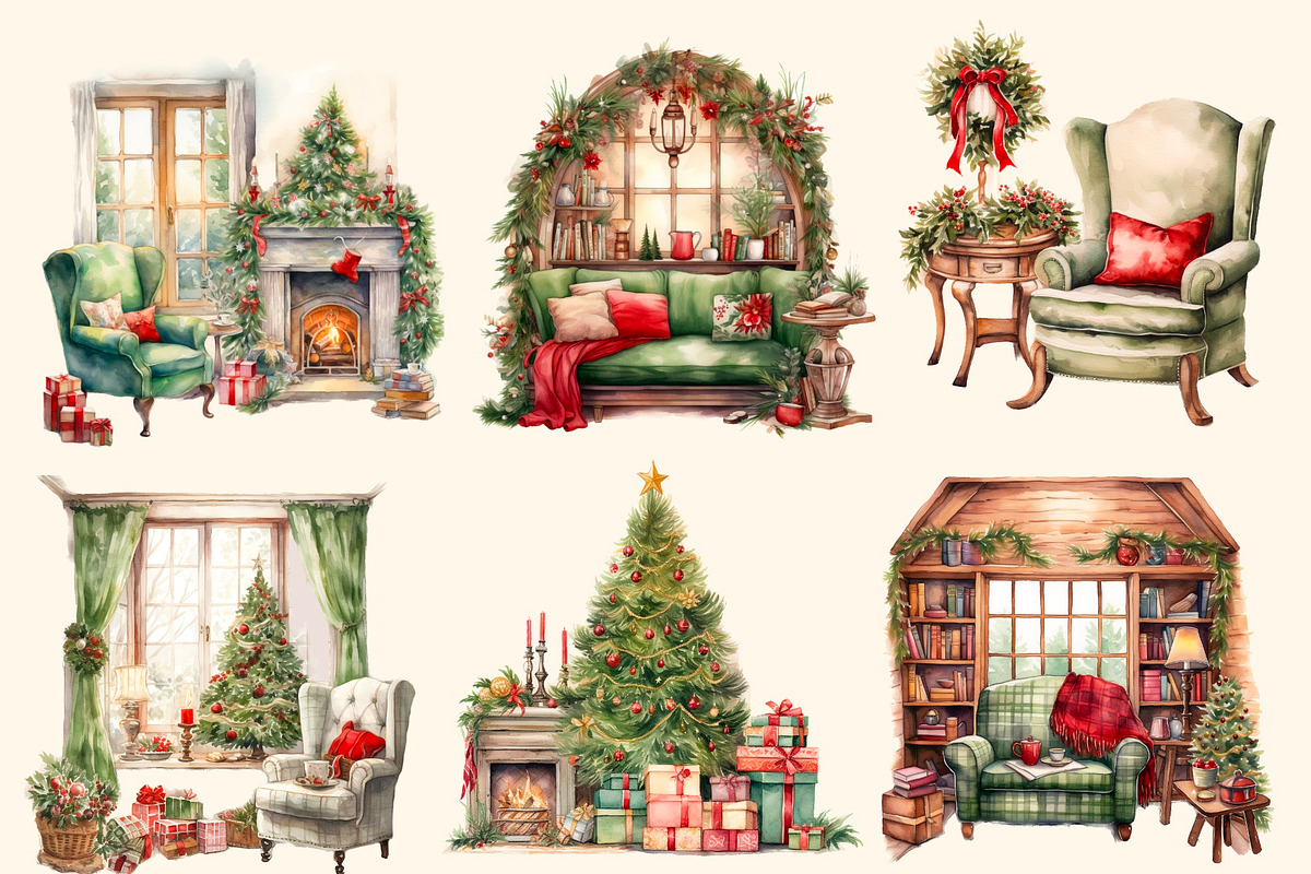 Cozy Christmas watercolour clipart, an Illustration by Hello My Print (Photo 2 of 9)