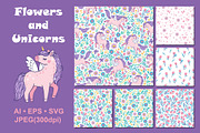 Flowers and Unicorns Patterns, a Pattern Graphic by Nataliia Toporovska (Thumbnail 4 of 12)