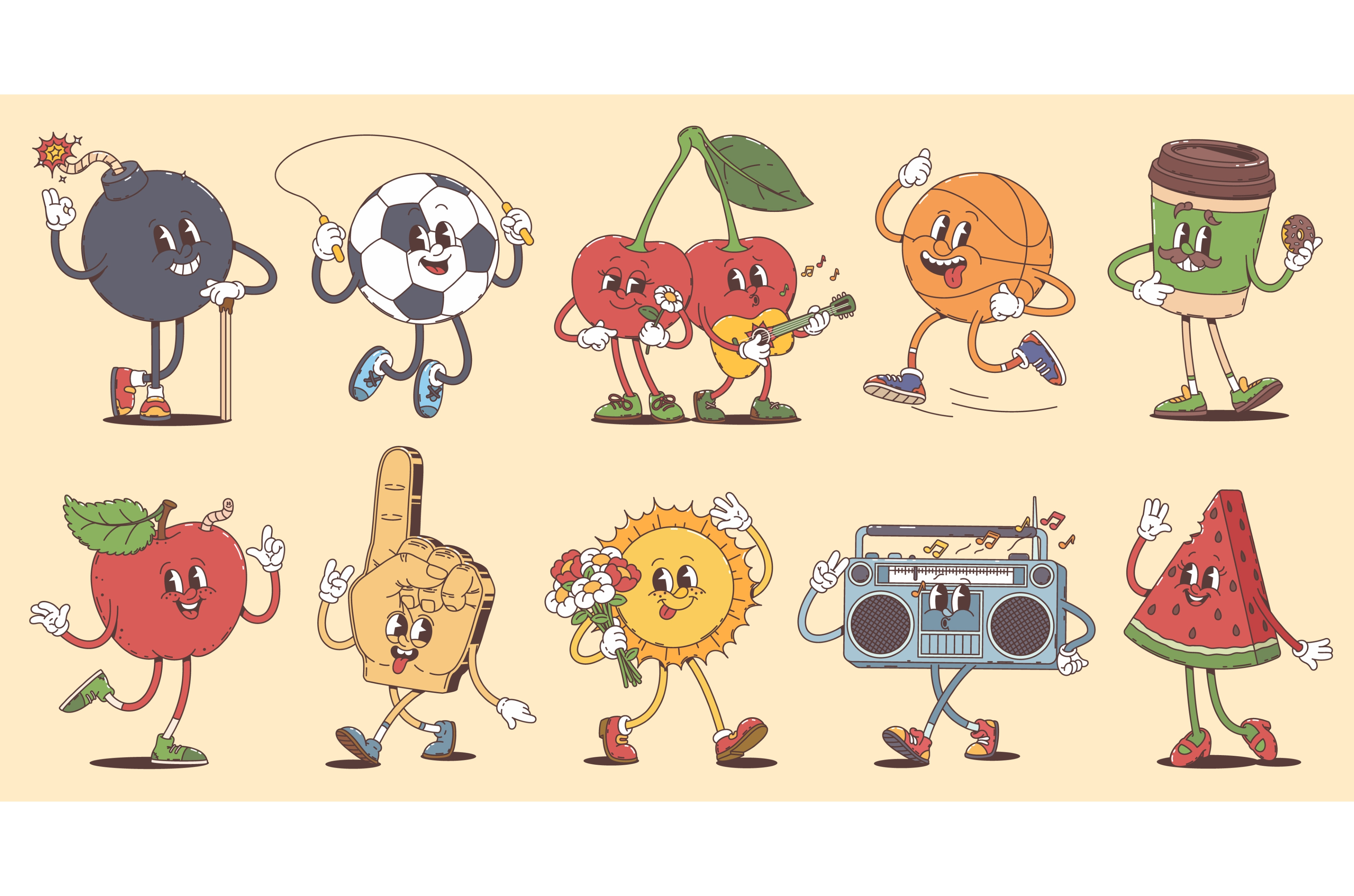 Cartoon retro groovy characters, an Object Illustration by Buch&Bee