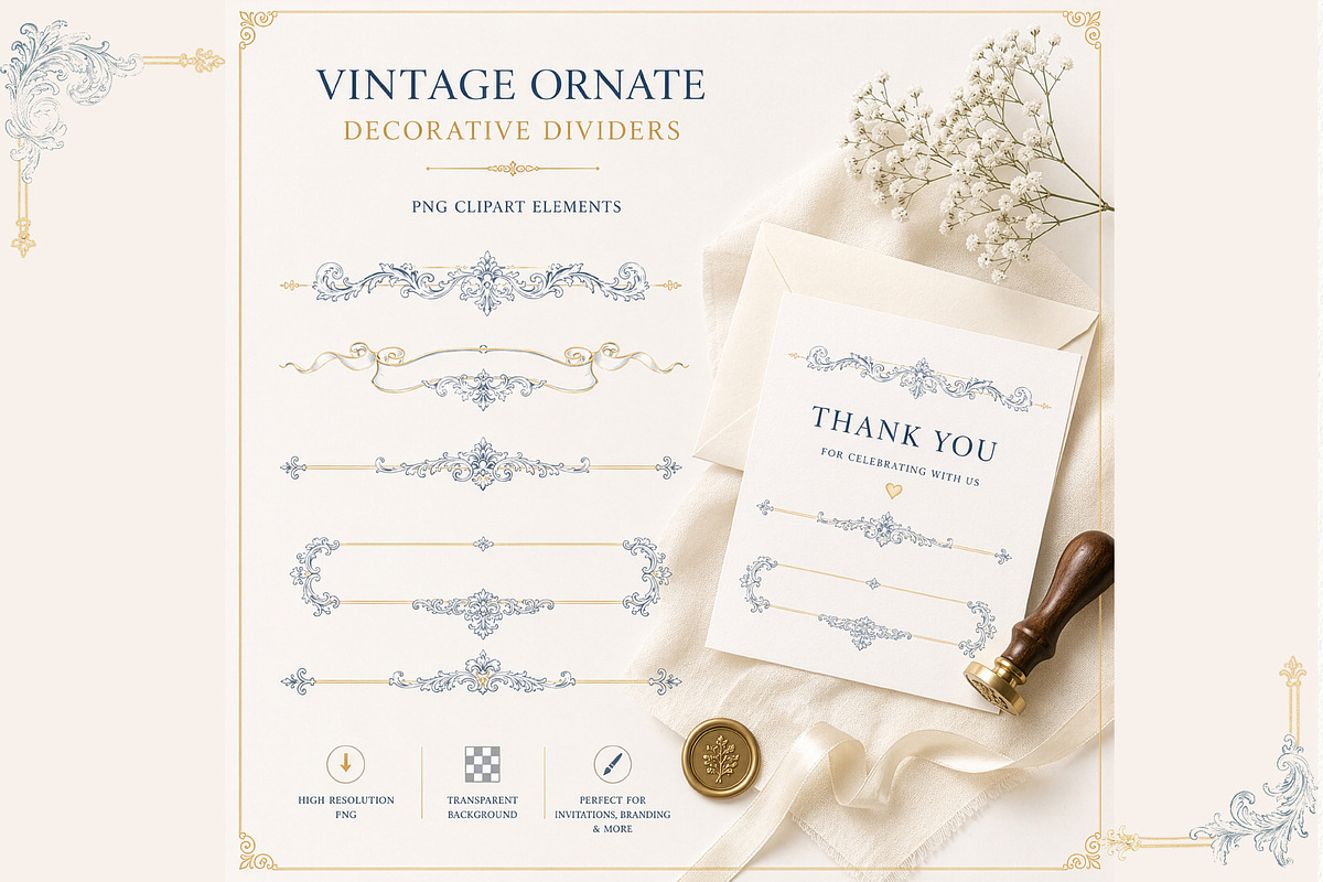 Blue&Gold Baroque Wedding Set, a Decorative Illustration by AlenaVlasko stock Market (Photo 6 of 9)