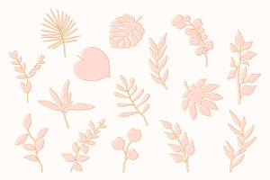 Leaves Foliage Outline Golden Pink, a Decorative Illustration by PsychocheArt