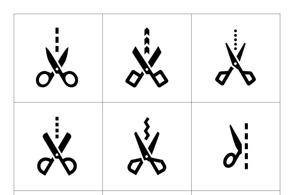 Set icons of scissors with cut line preview 2