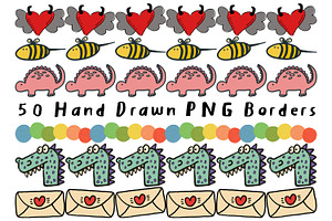 Hand Drawn Set of 50 Png Borders