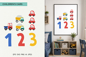 Cute Car Numbers Poster for Kids, a Decorative Illustration by Irina Ostapenko