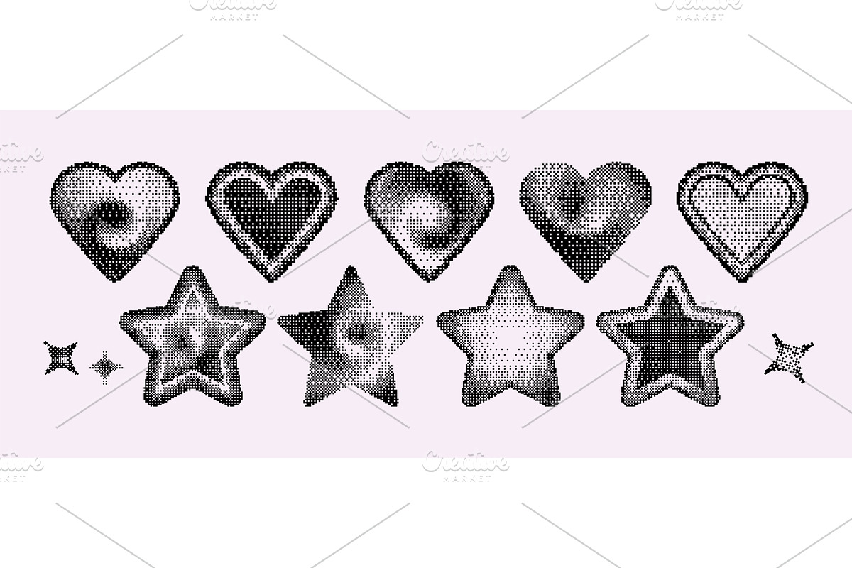 Pixel art hearts and stars with, an Object Illustration by art PVP - market