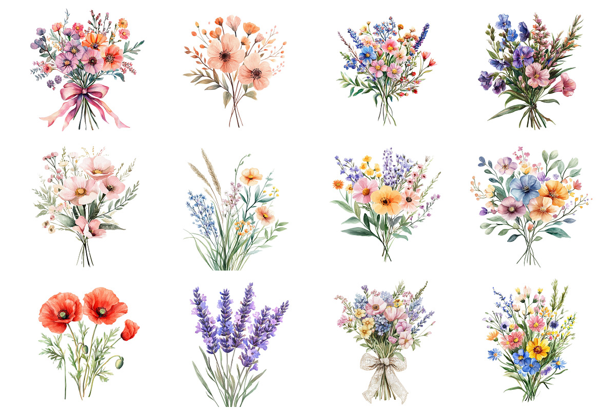 Watercolor Wildflower Bouquet, an Illustration by Design Market (Photo 3 of 3)