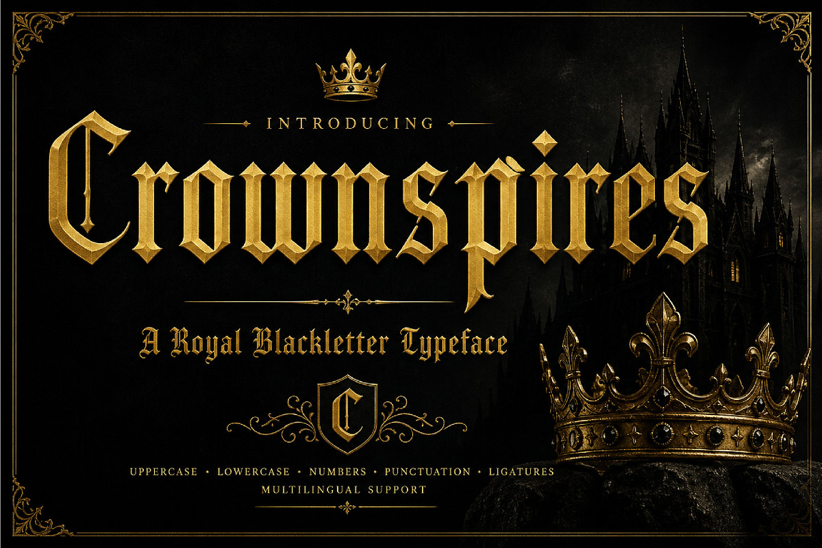 Crownspires, a Blackletter Font by Wow Magic