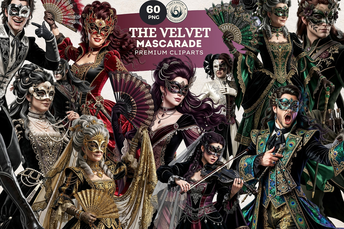 Velvet Mascarade Characters Bundle, a Person Illustration by ThatsDesignArt (Photo 1 of 9)