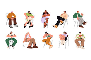 Happy people sitting on chairs set, a Person Illustration by PaperTrident