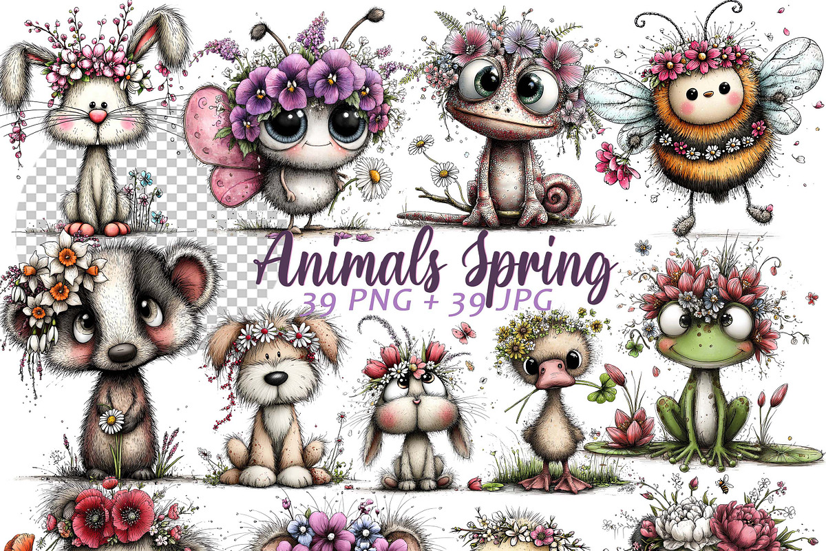 Whimsical Animals Floral Clipart, a Graphic by one-touch (Photo 1 of 18)