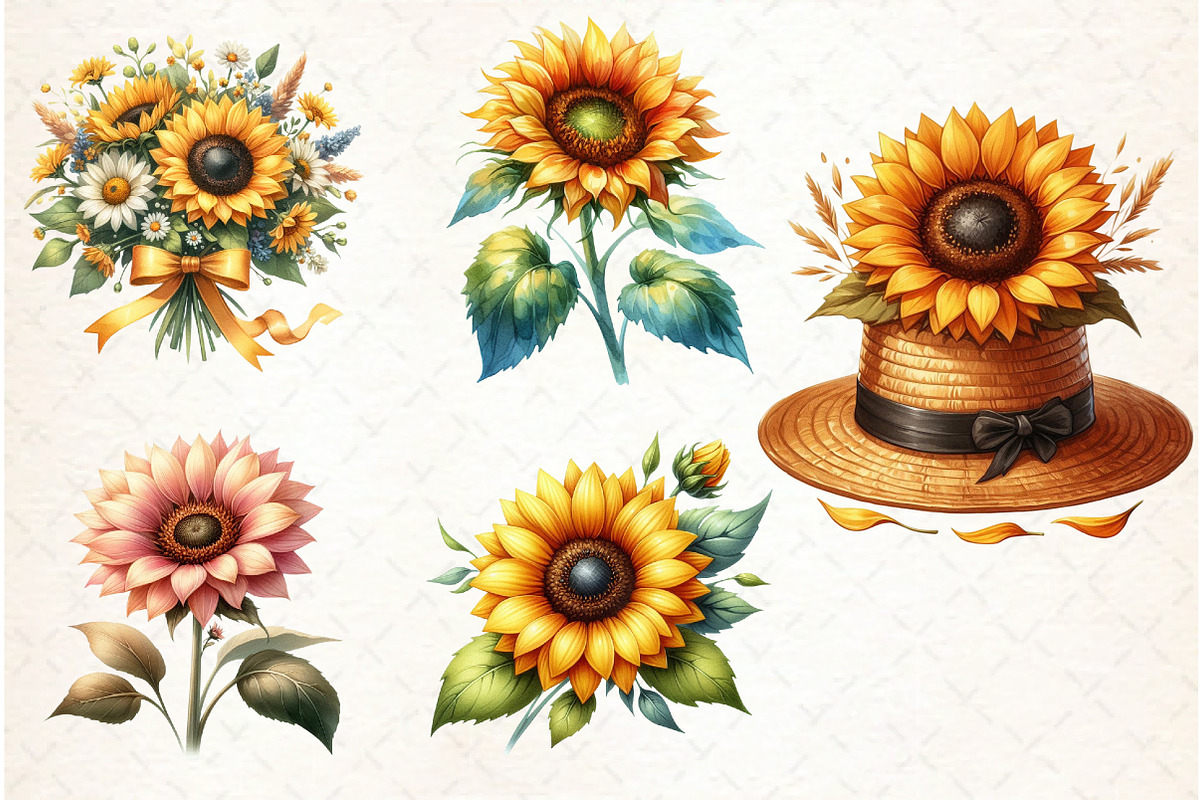 Watercolor Sunflower Sunny Day Clipa, an Illustration by Libby Wishes (Photo 3 of 11)