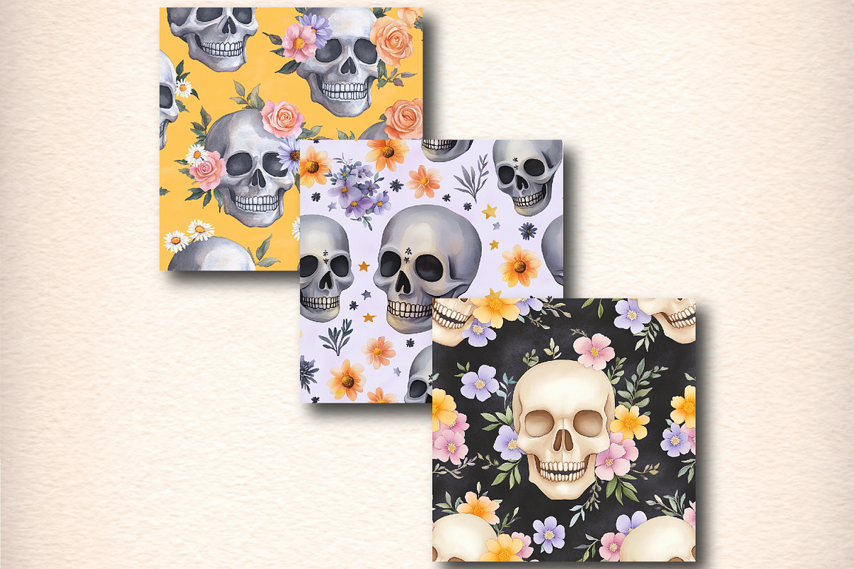 Floral Skull Digital Paper, a Pattern Graphic by Digital Artistic99 (Photo 7 of 7)
