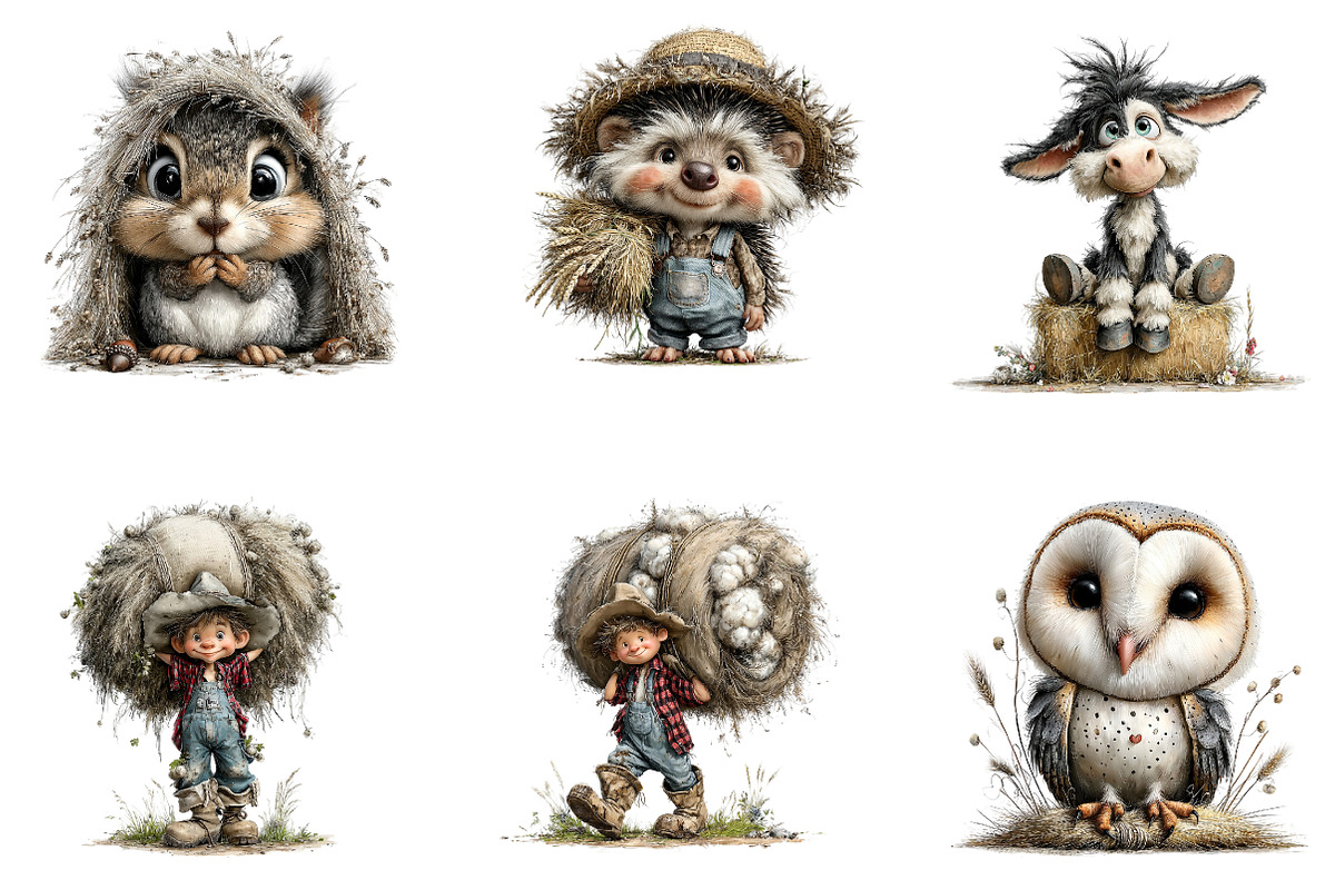 Hay Bale Animals Watercolor Clipart, a Seasonal Illustration by CreationArt (Photo 2 of 5)