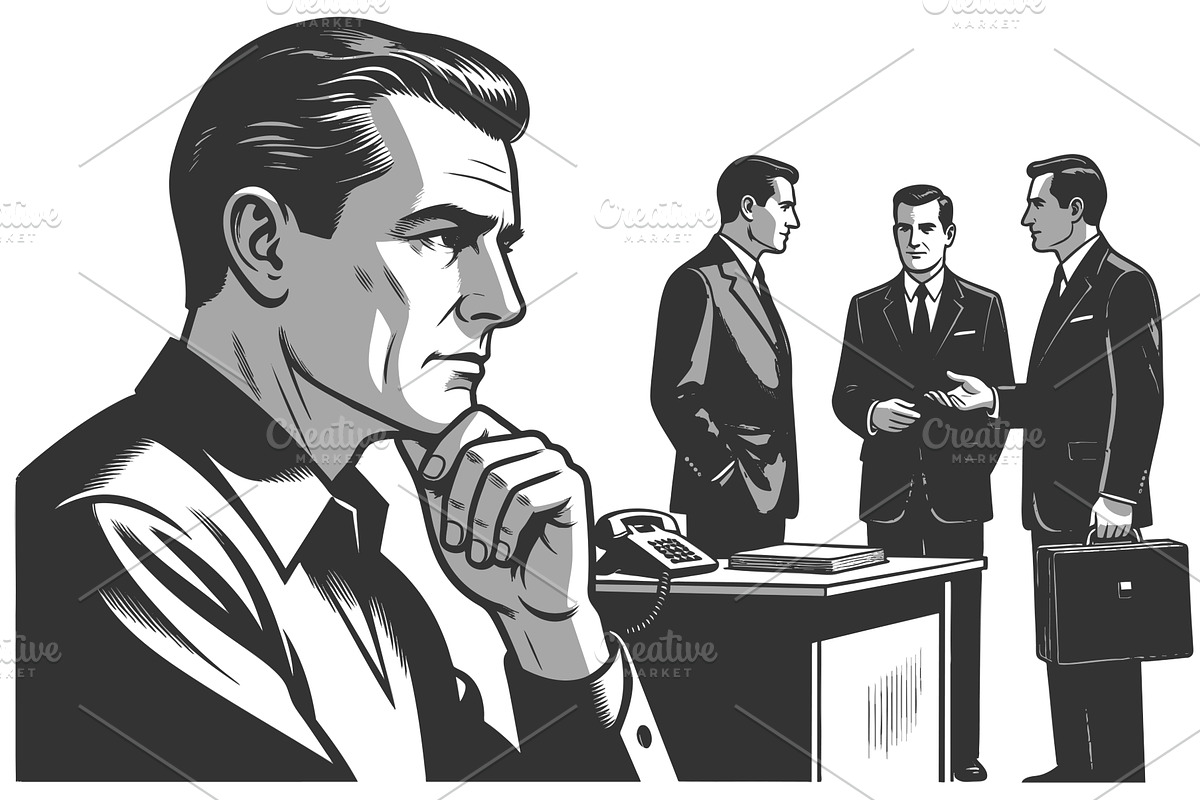 Businessman deep in thought during, a Person Illustration by AlexArt