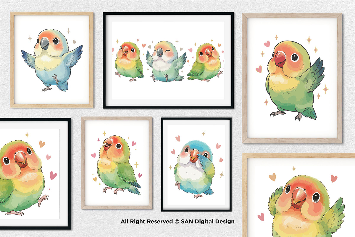 15 Bundle Watercolor Love Bird Cute, an Animal Illustration by Morspective (Photo 4 of 8)