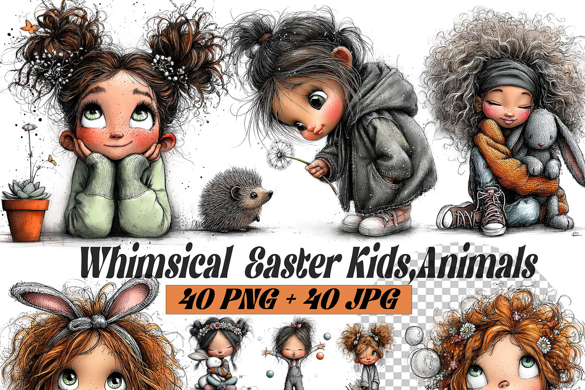Easter Whimsical Girl & Animals PNG, an Illustration by one-touch (Photo 1 of 11)