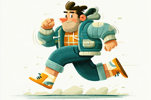 Young man running outdoors in minimalist vector illustration, a Person Photo by José Manuel Gelpi