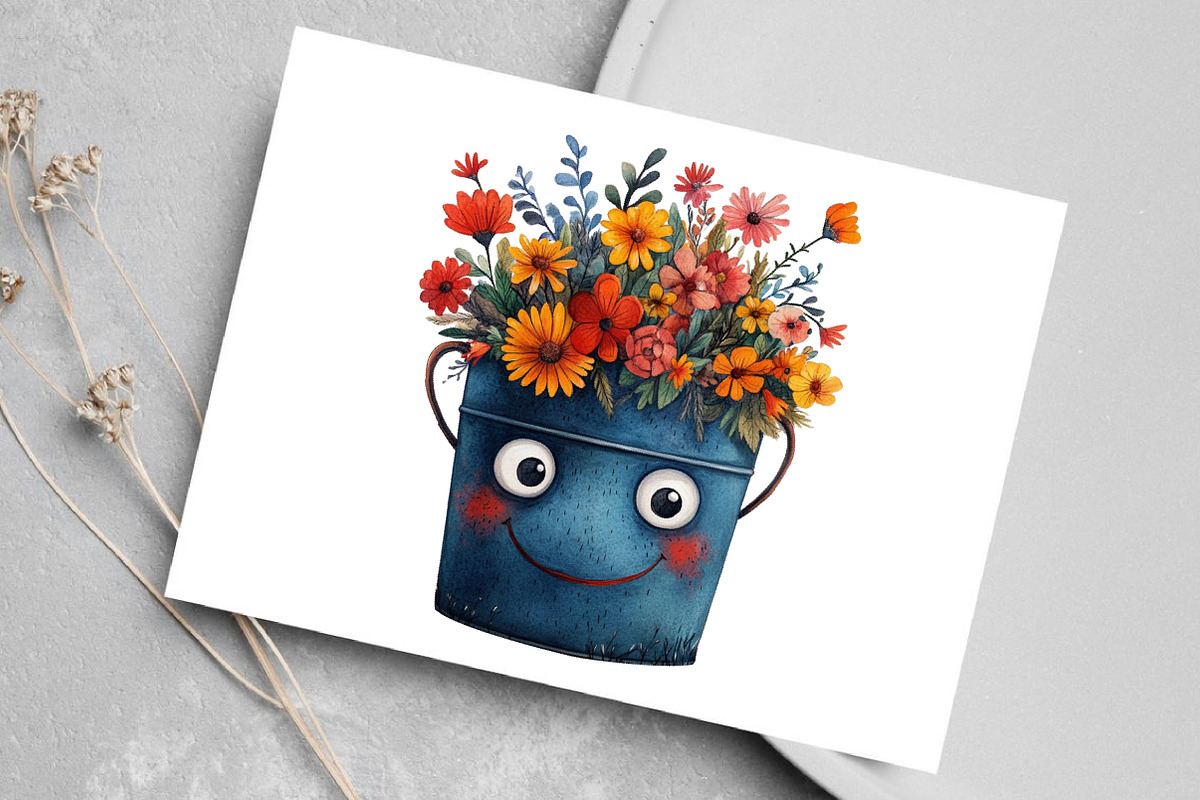 Watercolor Halloween Bucket Flowers, an Illustration by Canvas Craft (Photo 6 of 8)