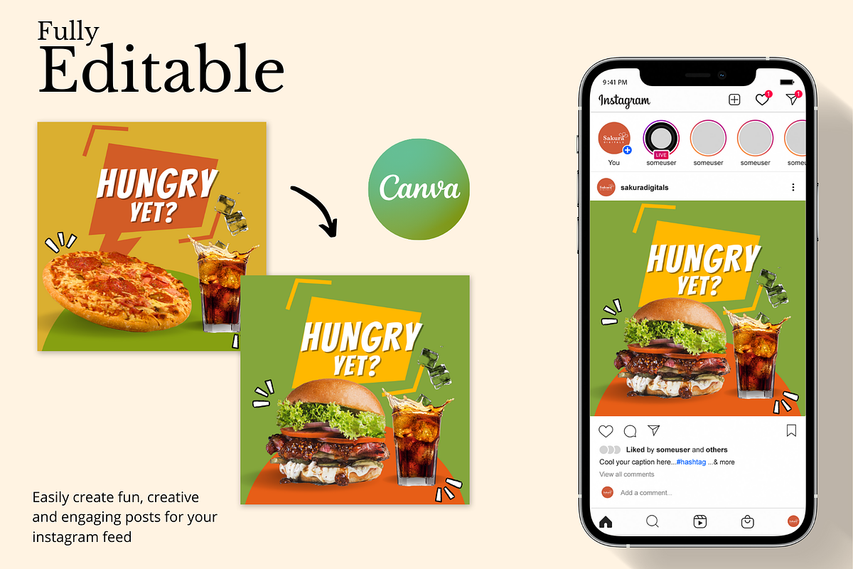 Food Instagram Templates for Canva, a Social Media Template by Sakura Digitals (Photo 2 of 8)
