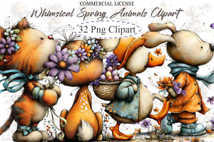 Whimsical Spring Animals Clipart, an Illustration by designcity5