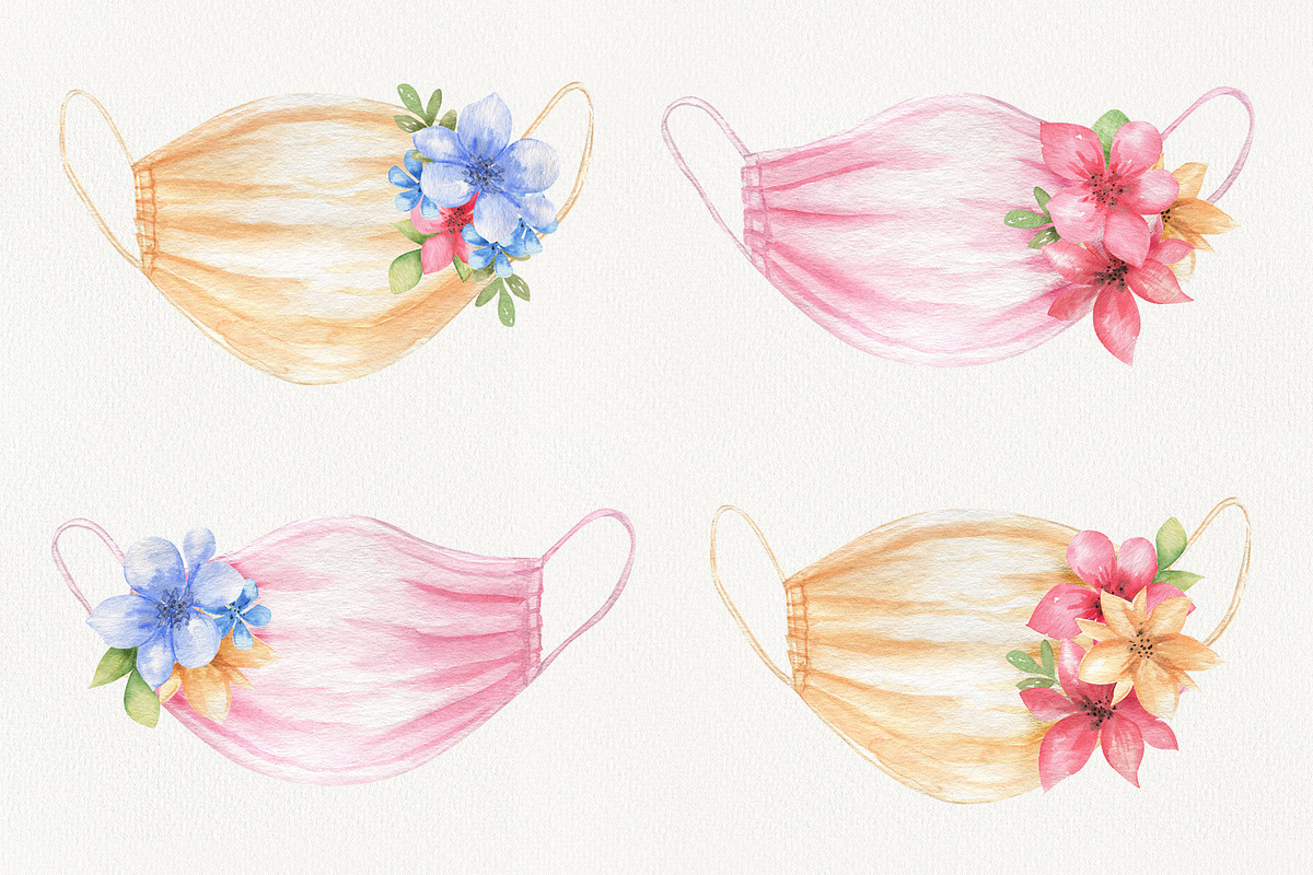Watercolor protection face mask, a Decorative Illustration by ViolettaKh