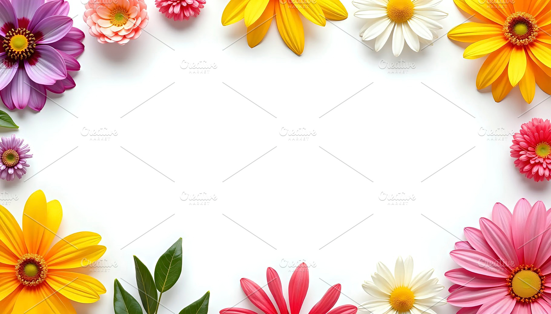 Colorful Spring Flowers With White C, a Photo by LOGOCREATIVE