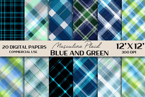 Masculine Plaid Blue and Green, an Illustration by Black Bird Studio