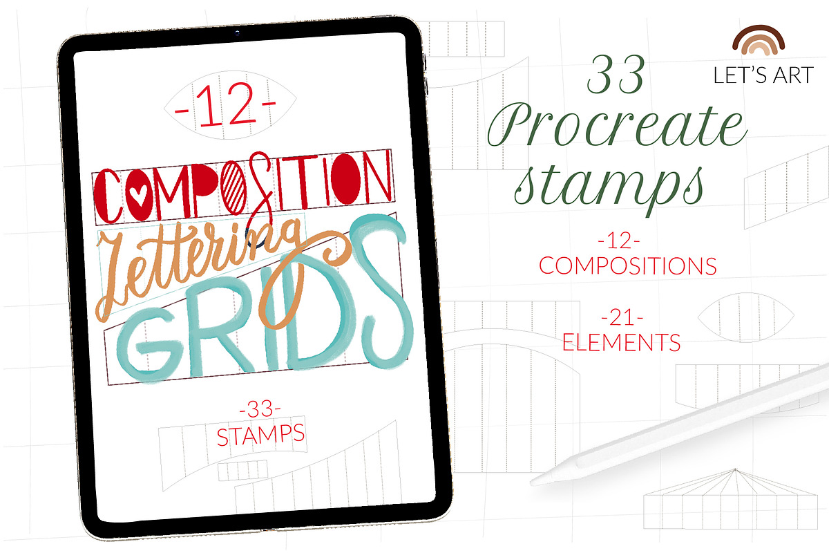 Lettering grid procreate stamps, a Brush Add-On by Let's Art (Photo 1 of 5)