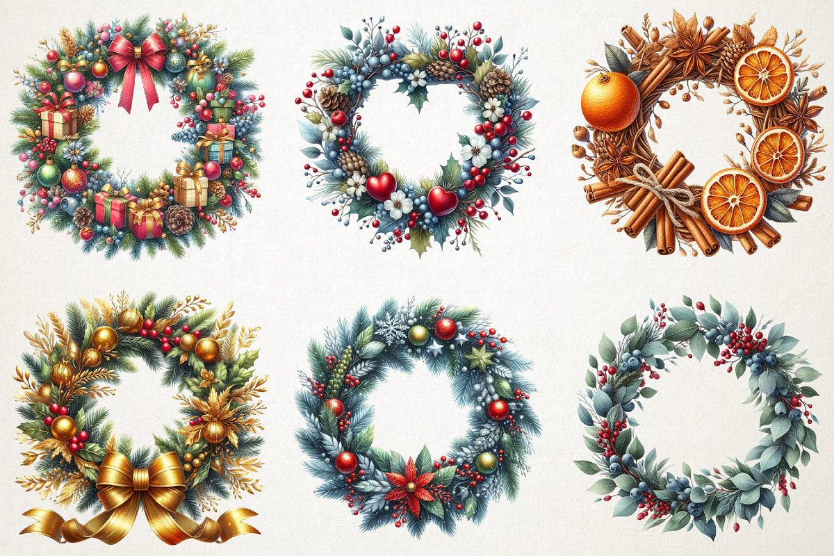 Festive Wreath Door Decor Clipart Se, an Illustration by RobertsArt (Photo 2 of 7)