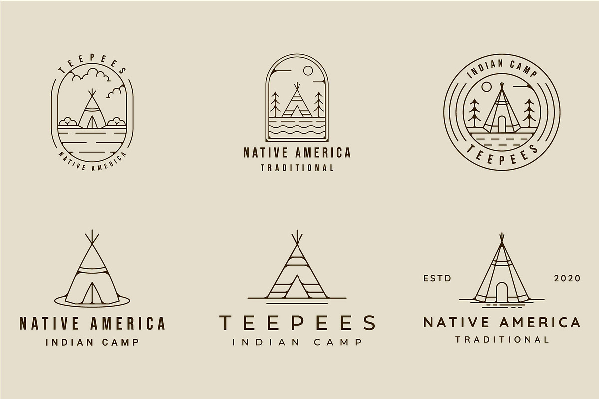 set of teepees indian line art logo, a Branding & Logo Template by zyxroun shop