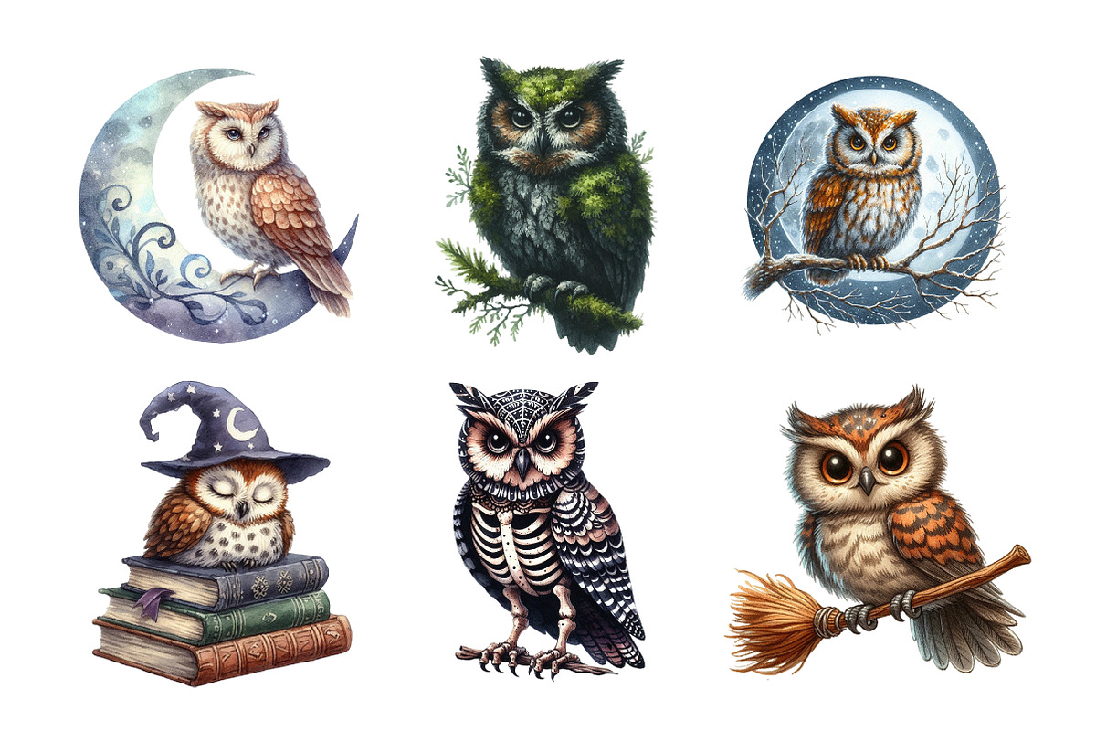 Watercolor Spooky Owls Clipart, an Illustration by Daily.Designs (Photo 2 of 5)