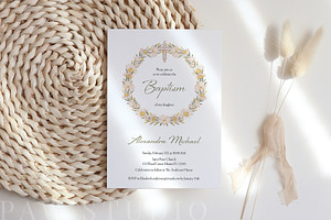 Baptism Invite Card Template Wreath