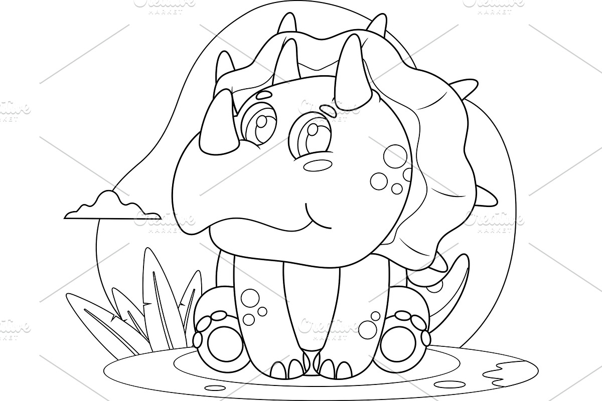 Outlined Cute Baby Dinosaur, an Illustration by HitToon