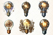 Watercolor Steampunk Lightbulb, an Illustration by DreamCafeArt (Thumbnail 3 of 7)