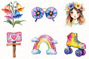 Kawaii 60s Groovy Watercolor Clipart, an Illustration by OK Design (Thumbnail 2 of 5)