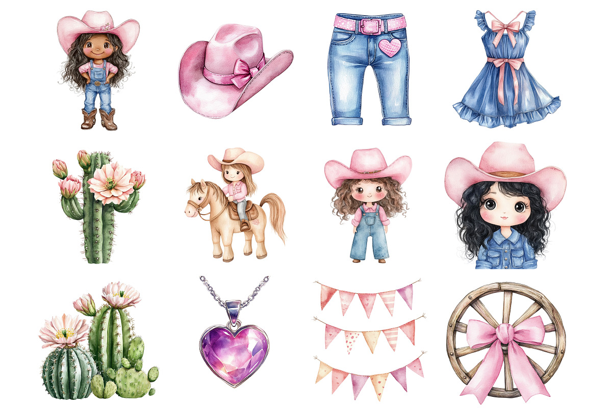Watercolor Cowgirl Clipart, a Seasonal Illustration by Design Market (Photo 3 of 5)