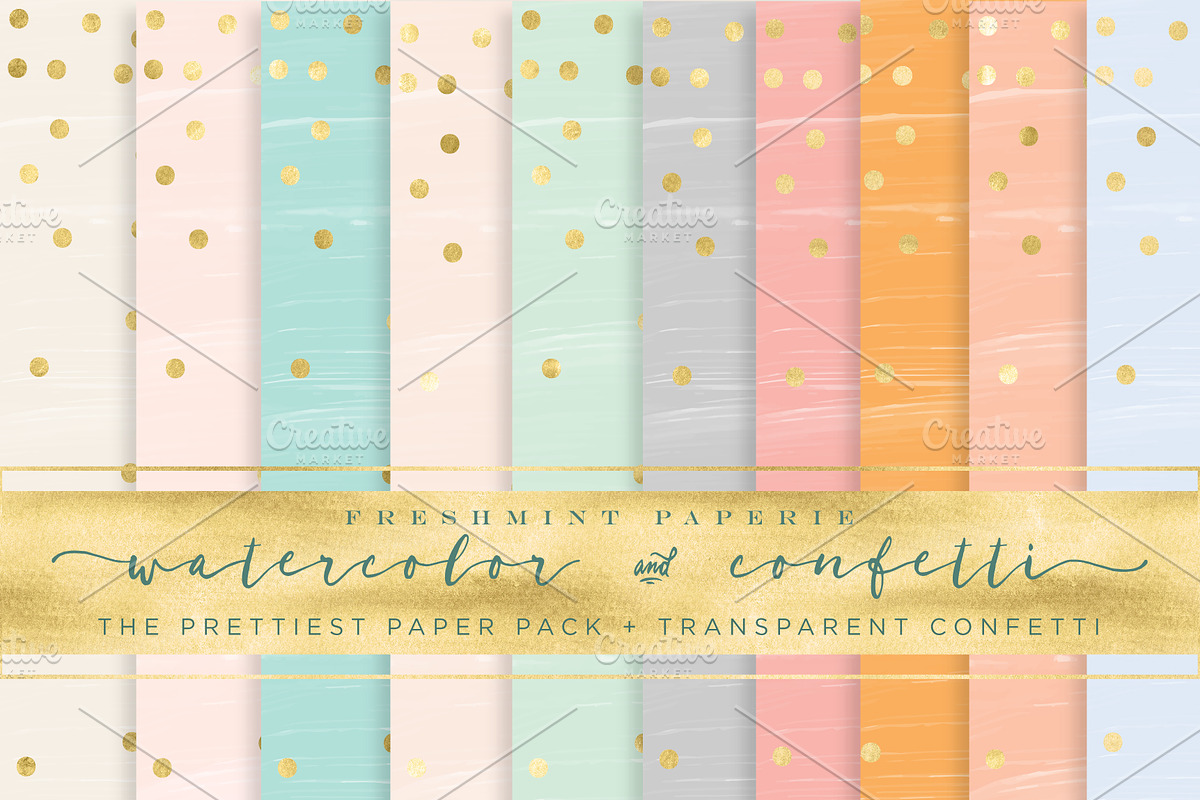 watercolor gold confetti paper pack, a Graphic by Freshmint Paperie (Photo 1 of 3)
