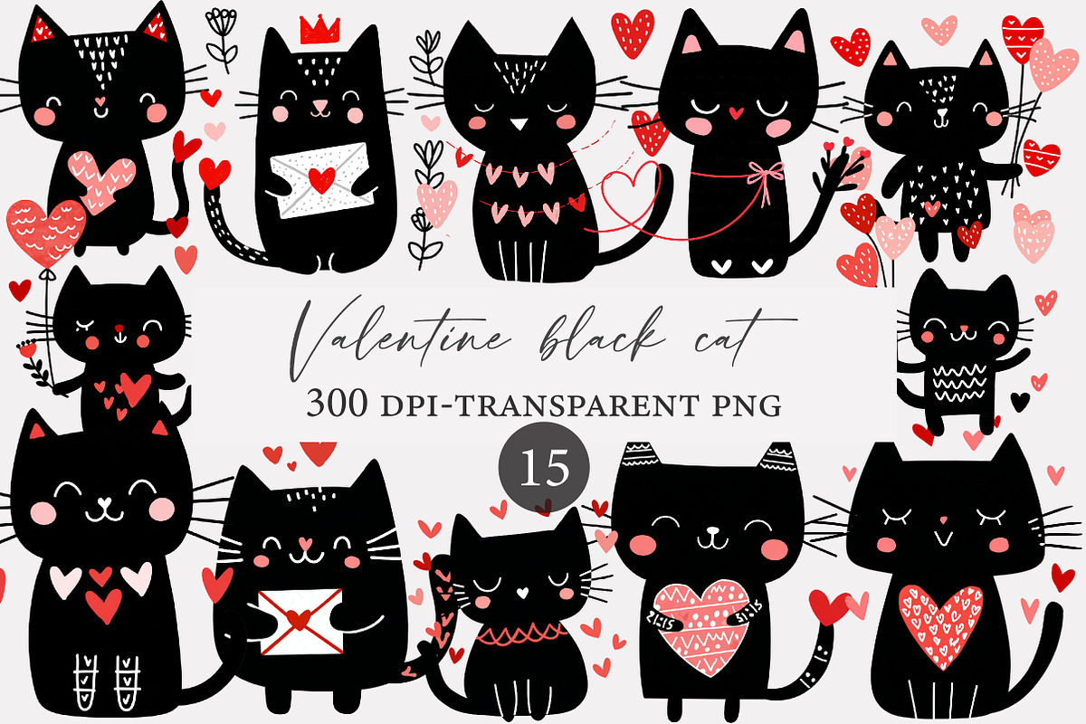 Valentine black cat clipart, an Illustration by Designworld (Photo 1 of 4)
