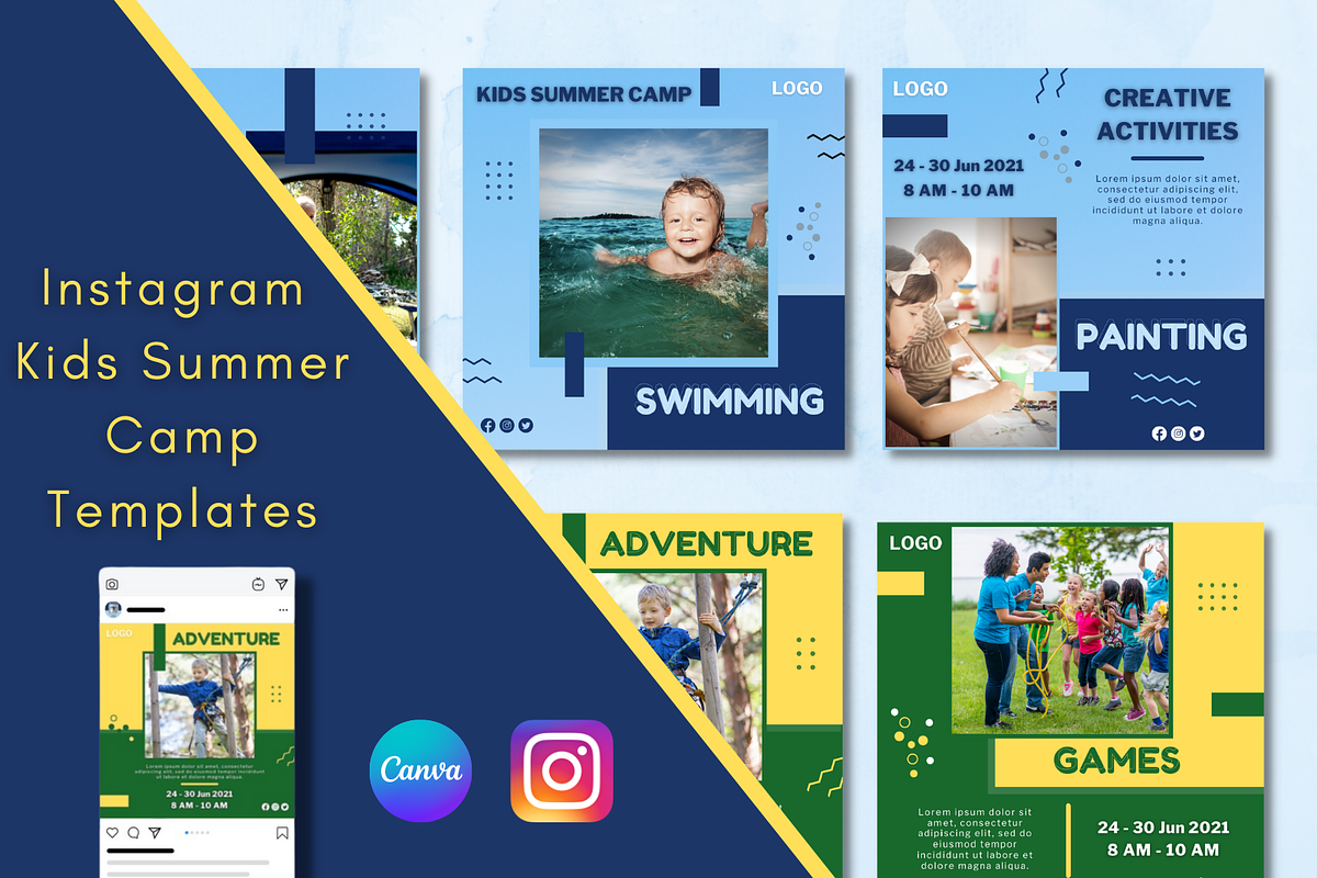 Instagram Kids Summer Camp Templates, a Social Media Template by Qamso Designs (Photo 1 of 3)