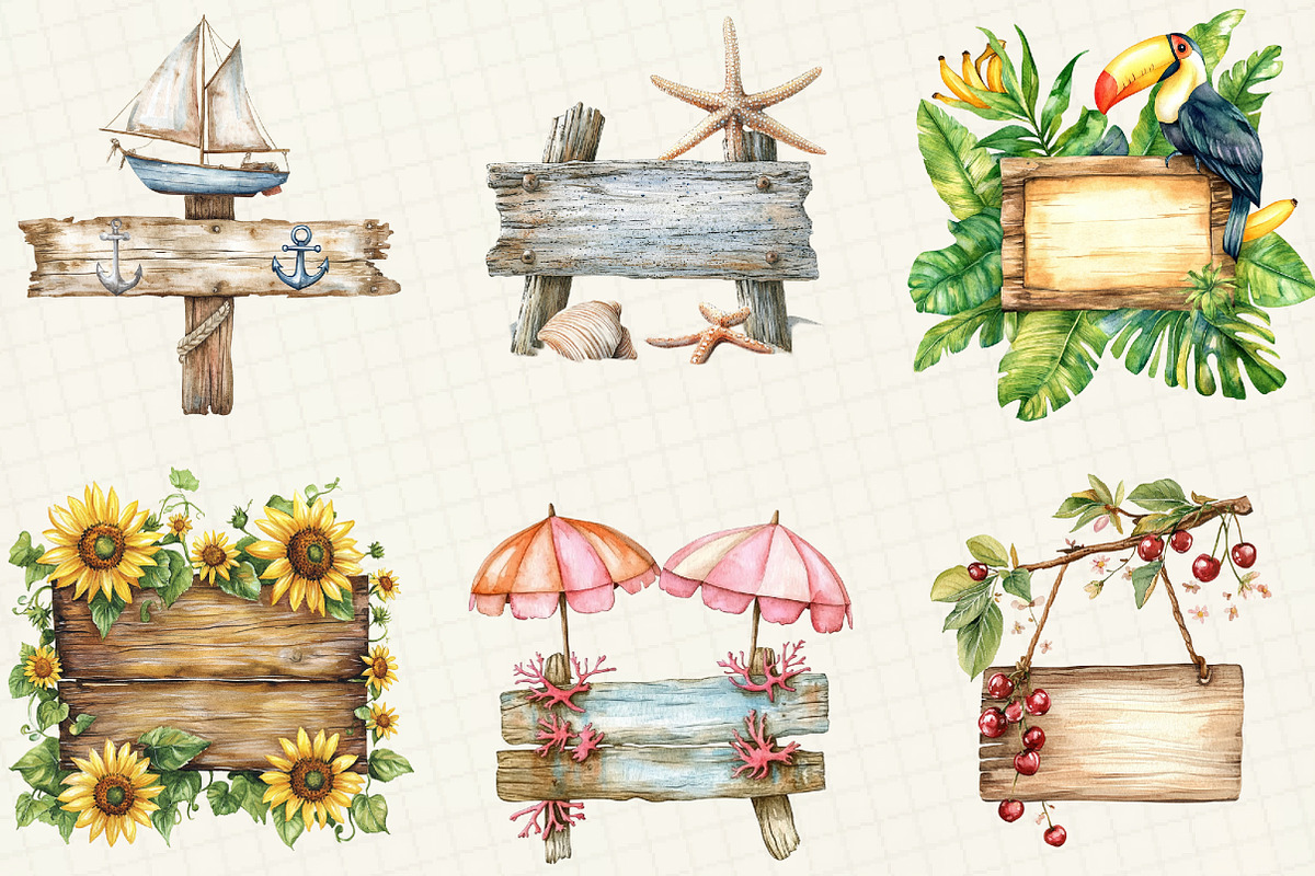 Summer Wooden Sign Clipart, an Illustration by OK Design (Photo 5 of 5)