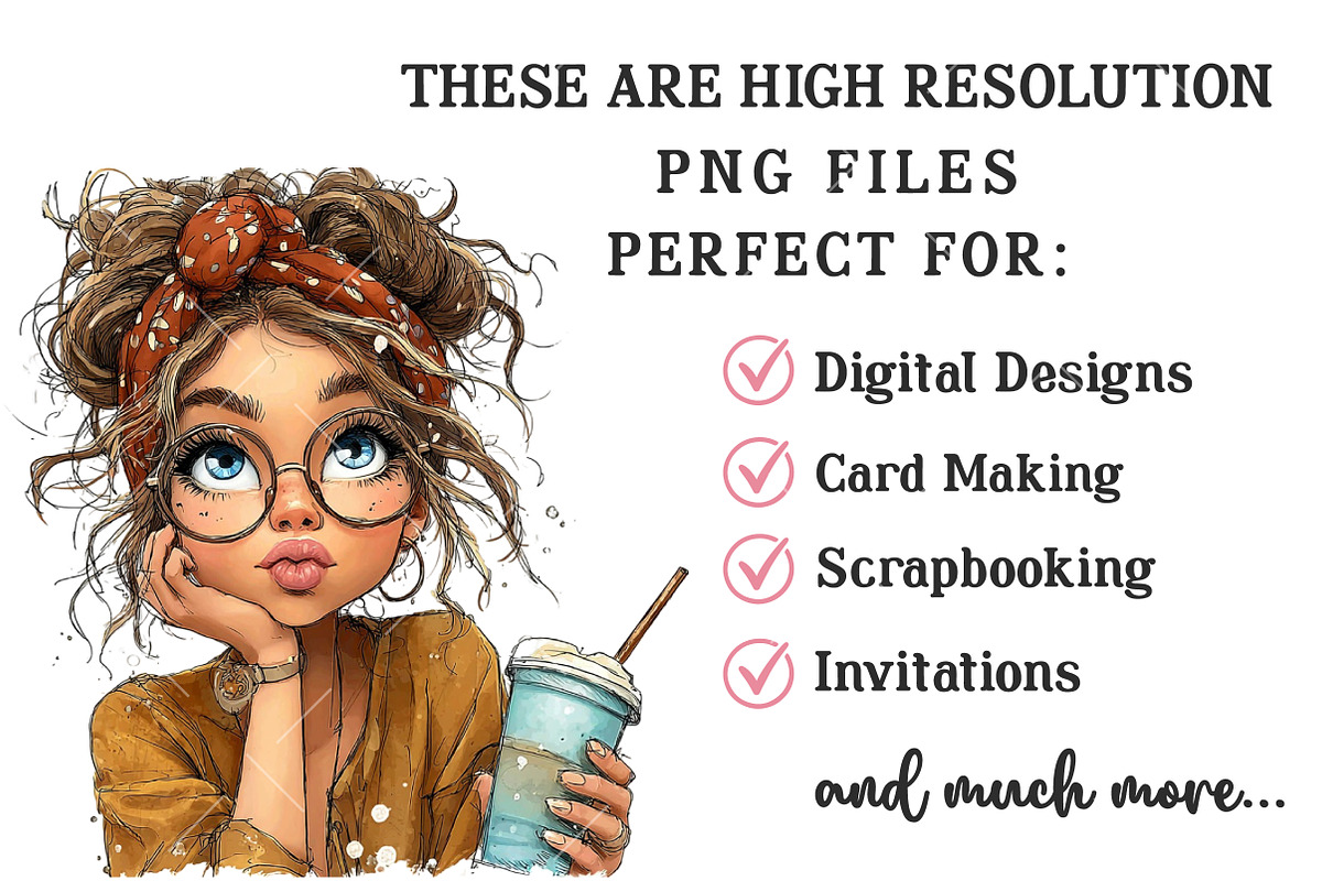 Whimsical Summer Coffee Girl Clipart, an Illustration by OK Design (Photo 5 of 6)