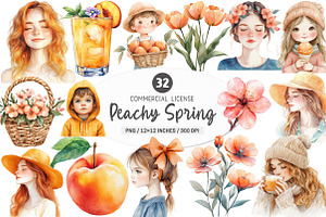 Watercolor Peachy Spring Clipart, an Illustration by SinaCreation