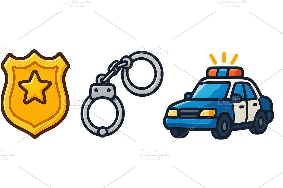 Icons representing law enforcement, an Object Illustration by ZinetroN
