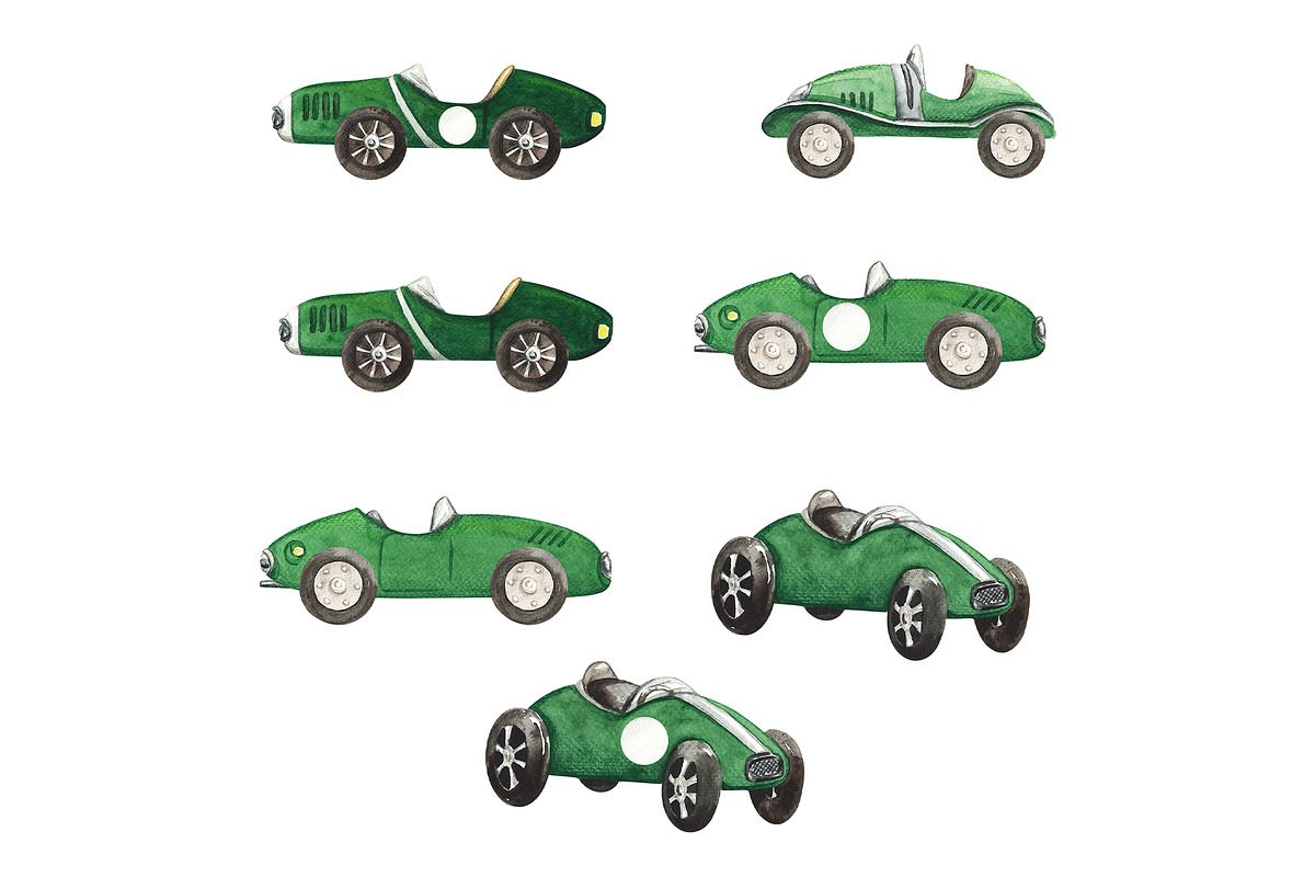 Nursery Watercolor Cars Clipart, a Decorative Illustration by HabitusDesigns (Photo 4 of 11)