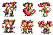 Whimsical Valentine Couple Clipart, an Illustration by CreationArt (Thumbnail 4 of 7)