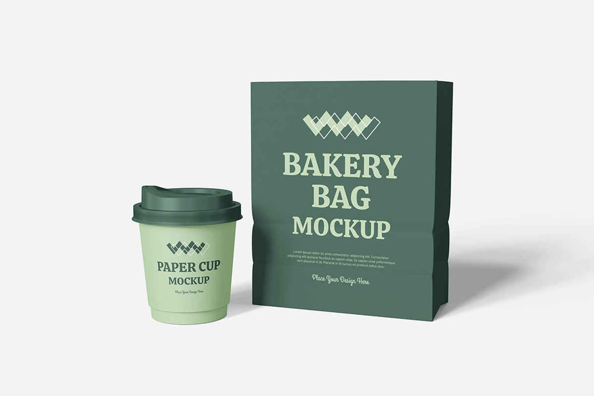 Paper Cup Bakery Bag Mockup, an Advertising Mockup by Indah (Photo 4 of 6)