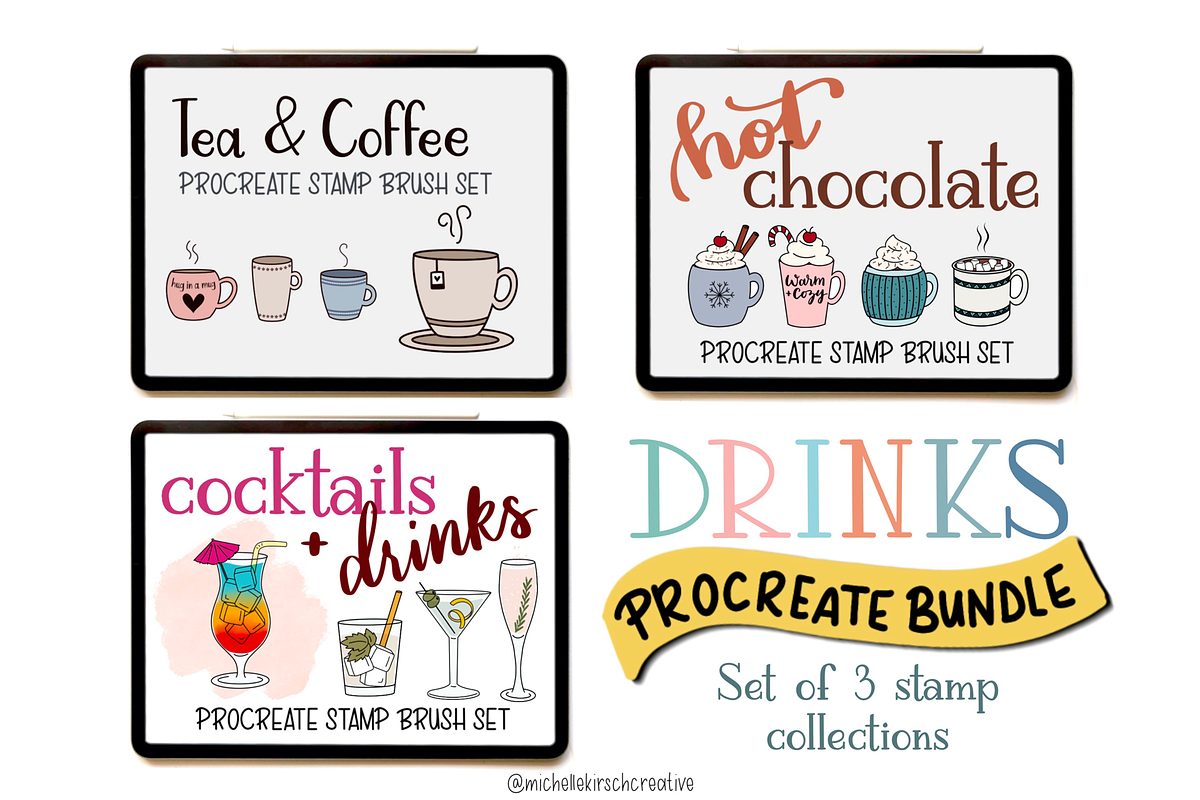 DRINKS BUNDLE Procreate Stamps, a Brush Add-On by Michelle Kirsch Creative (Photo 1 of 18)