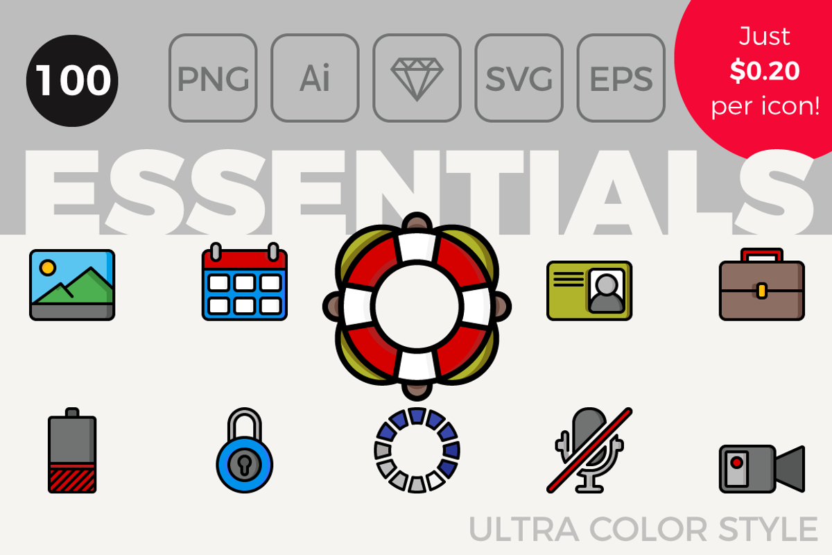 100 Essential Icons - Ultra Color, an Outline Icon by Designerbundle (Photo 1 of 3)