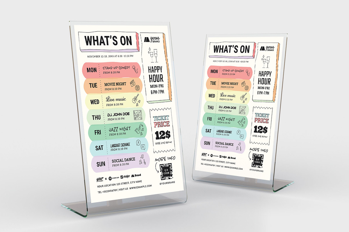 What's On Event Schedule Flyer, a Flyer Template by BrandPacks