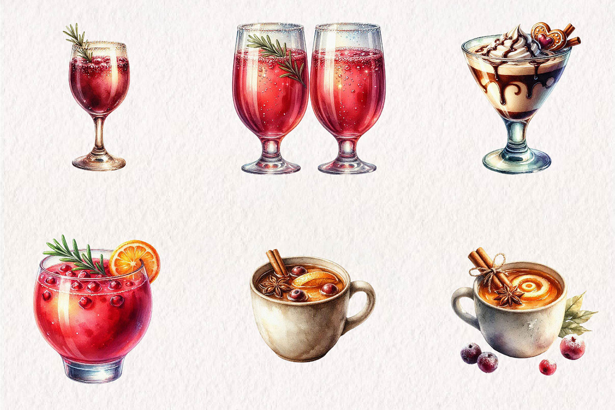 Watercolor Christmas Drinks, a Seasonal Illustration by CreationArt (Photo 3 of 7)